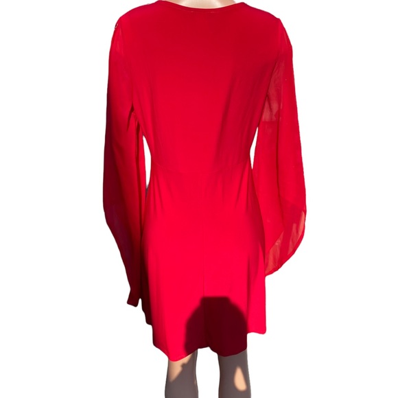 Venus Embellished Sleeve Cold Shoulder Wrap Dress Red Large - Picture 5 of 5
